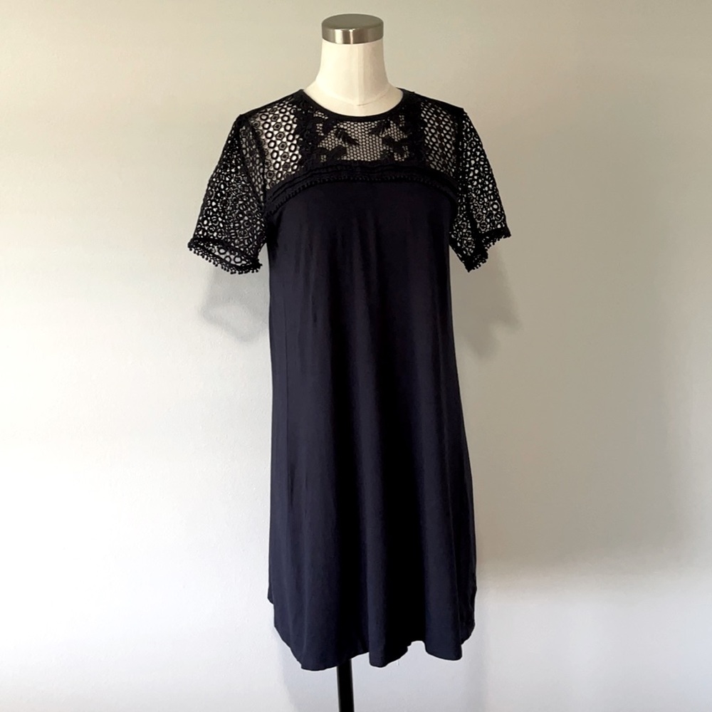 Loft navy lace top swing dress size small petite